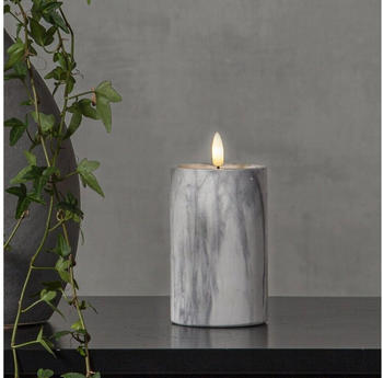 Star Trading LED Stumpenkerze Marmoroptik Zement/Wachs natürliche Flamme H: 15cm grau