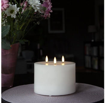 Star Trading XXL LED Teelicht Echtwachs 3 Flammen H: 14cm, D: 15cm weiß