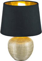 Trio Lighting - Tischleuchte Luxor Keramik Mit Stoffschirm Schwarz / Gold, H&ouml;he 26cm