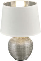 Tischleuchte Luxor Keramik Mit Stoffschirm Wei&szlig; / Silber, H&ouml;he 26cm