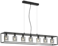 Pendelleuchte Iska 7-flammig Schwarz Lang Mit Rauchglas, Breite 130cm