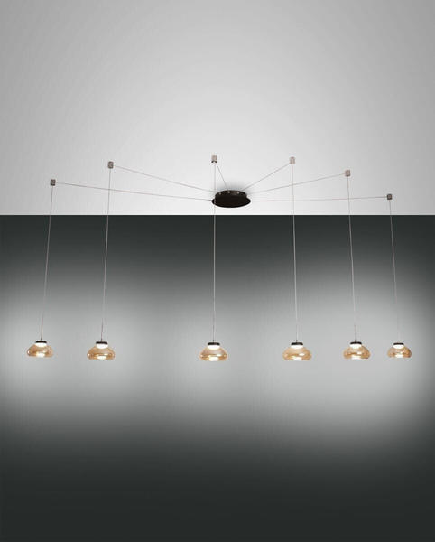 Fabas Luce LED Pendelleuchte Arabella 6x8W 4320lm in Amber und Schwarz braun