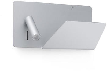Faro Praktische Wandleuchte Suau aus Stahl und Aluminium in silber, Ausrichtung links, inkl. USB-Port und Ablage grau