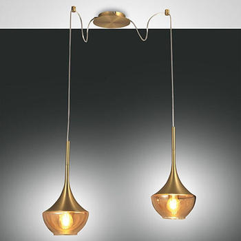 Fabas Luce Pendelleuchte Apollo in Messing-satiniert und Amber E27 3-flammig gold / messing