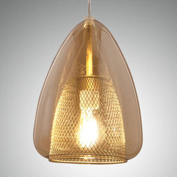 Fabas Luce Pendelleuchte Britton in Amber E27 1-flammig gold / messing