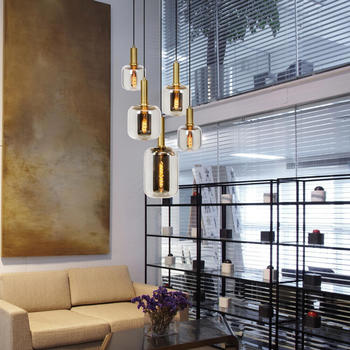 Lucide Pendelleuchte Joanet in Transparent und Gold-matt E27 5-flammig transparent