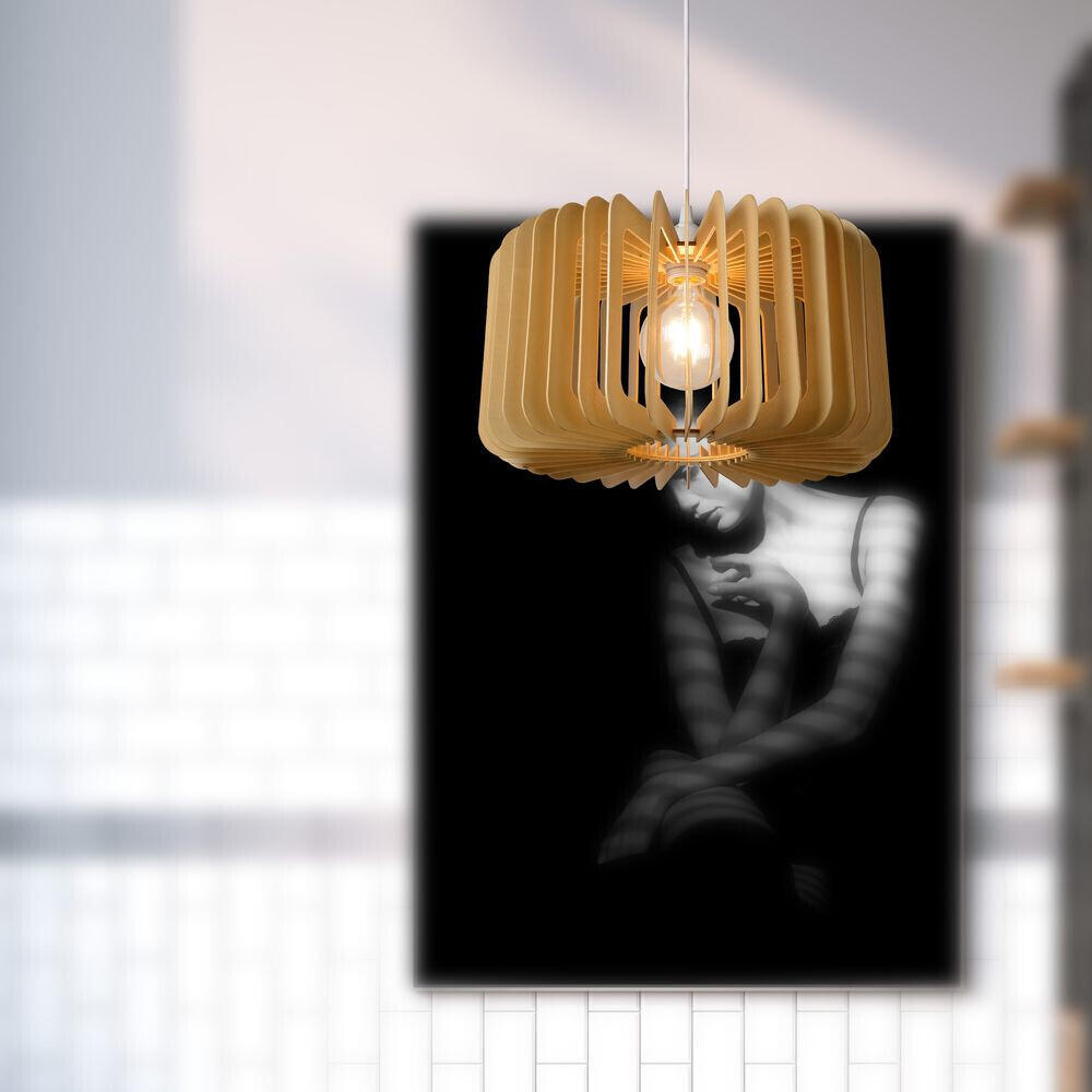 Lucide ETTA Pendelleuchte – Ø 29 Cm, Aus Holz, Höhenverstellbar, Für E27 LED, Helles Holz-Design