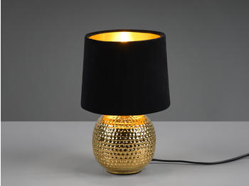 Trio LED Tischleuchte Landhaus Schwarz/Gold Keramikfuß Samtschirm Nachttischleuchte