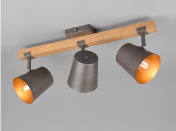 Trio Deckenstrahler BELL 3-flammig Silber antik / Gold mit Holz
