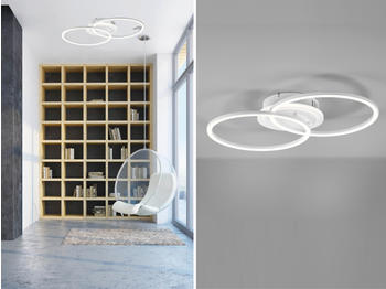 Trio LED Deckenleuchte VENIDA 2 Ringe Weiß matt, Stufen Dimmer - 50x30cm