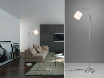 Trio Stehleuchte TOMMMY 1 flammig Silber/Weiß mit Stoffschirm, Höhe 130cm