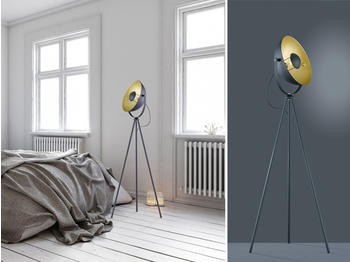 Trio Tripod LED Stehlampe Dreibein Schwarz innen Gold einflammig f&uuml;r Jugendzimmer