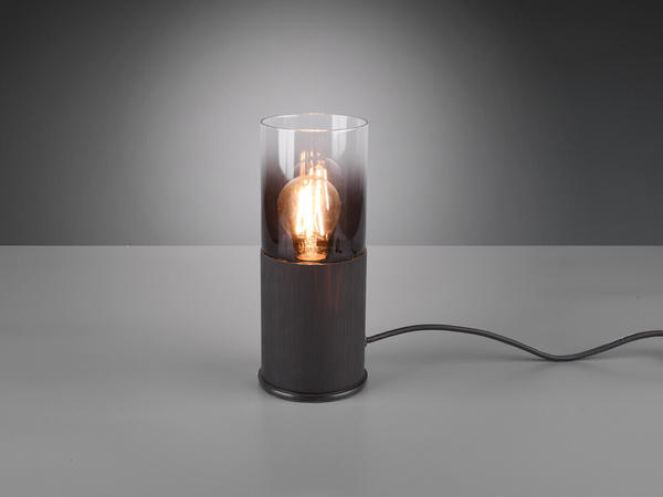 Trio Kleine Industrial LED Tischleuchte mit Rauchglas Nachttischlampe für Fensterbank