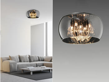 Trio LED Deckenleuchte Lampenschirm Rauchglas Kristall Lampe, Wohnzimmer Schlafzimmer