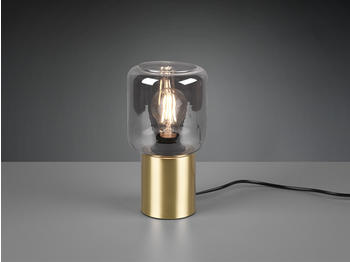 Trio LED Tischleuchte Zylinderform Messing Rauchglas Lampenschirm schmale Tischlampe