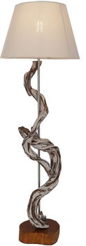 Guru-Shop Stehlampe / Stehleuchte, in Bali Handgefertigt aus Naturmaterial, Holz, Baumwolle - Modell Jameda, Creme-weiß, Treibholz,Baumwollstoff, 100*32*32 cm