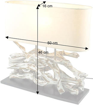 Guru-Shop Tischlampe / Tischleuchte, Handgefertigtes Unikat aus Naturmaterial, Holz, Baumwolle - Modell Marimbula, Weiß, Baumwolle,Treibholz, 46*50*16 cm