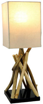 Guru-Shop Tischleuchte / Tischlampe Pamplona,Treibholz, Baumwolle, in Bali Handgemacht aus Naturmaterial - Modell Pamplona, Weiß, Baumwollstoff,Treibholz, 42*15*15 cm