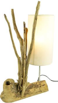 Guru-Shop Tischleuchte / Tischlampe, Handgefertigt in Bali, Treibholz, Baumwolle - Modell Madura, Weiß, Baumwollstoff,Treibholz, 60*40*17 cm