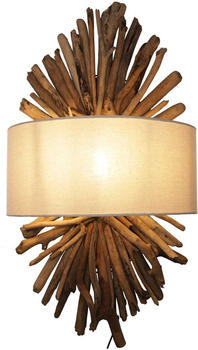 Guru-Shop Wandlampe / Wandleuchte / Wandleuchte, in Bali Handgefertigt aus Naturmaterial, Treibholz, Baumwolle - Modell Marika, Creme-weiß, Treibholz,Baumwollstoff, 75*40*20 cm, Wandleuchten