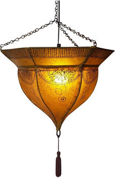 Guru-Shop Henna - Leder Deckenlampe / Deckenleuchte - Mali Gelb, Leder,Eisen, 34*41*41 cm, Orientalische Deckenlampen