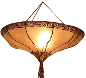 Guru-Shop Henna - Leder Deckenlampe / Deckenleuchte - Salem Natur, Creme-weiß, Leder,Eisen, 20*50*50 cm, Orientalische Deckenlampen