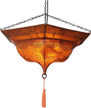Guru-Shop Henna - Leder Deckenlampe / Deckenleuchte - Tuareg Orange, Leder,Eisen, 20*50*50 cm, Orientalische Deckenlampen