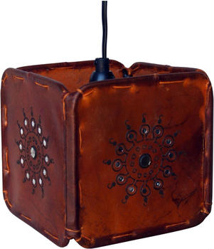 Guru-Shop Henna - Leder Deckenleuchte / Pendelleuchte Karachi - Orange, Leder,Eisen, 16*16*16 cm, Orientalische Deckenlampen