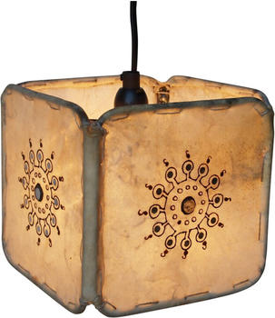 Guru-Shop Henna - Leder Deckenleuchte / Pendelleuchte Karachi - Weiß, Leder,Eisen, 16*16*16 cm, Orientalische Deckenlampen