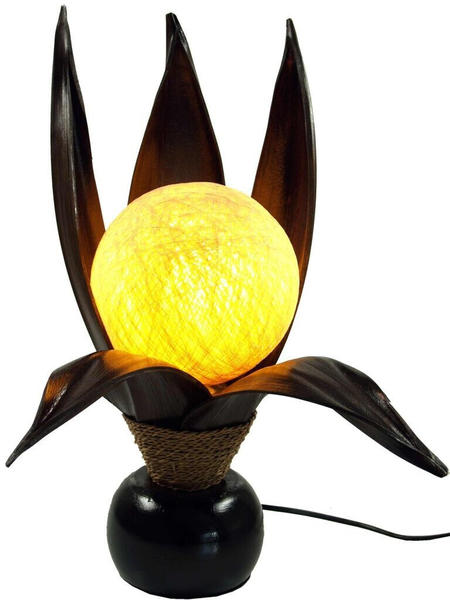 Guru-Shop Palmenblatt Lotus Tischlampe / Tischleuchte, in Bali Handgemacht aus Naturmaterial, Palmholz - Modell Palmera 8, Braun, Palmblätter,Holz, 47*26*26 cm