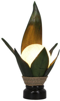 Guru-Shop Palmenblatt Tischlampe / Tischleuchte, in Bali Handgemacht aus Naturmaterial, Palmholz - Modell Palmera 14 Grün, Palmblätter, 50*30*20 cm