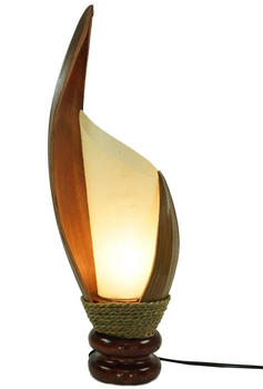 Guru-Shop Palmenblatt Tischlampe / Tischleuchte, in Bali Handgemacht aus Naturmaterial, Palmholz - Modell Palmera 5, Braun, Holz,Palmblätter, 50*11*17 cm