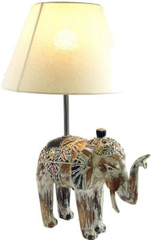 Guru-Shop Tischlampe / Tischleuchte, in Bali Handgemacht aus Naturmaterial - Modell Elefant, Weiß, Holz,Baumwollstoff, 55*38*30 cm