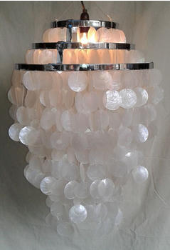 Guru-Shop Deckenlampe Muschelleuchte aus Hunderten Capiz, Perlmutt Plättchen - Modell Sangria Chrome, Weiß, Muschelscheiben,Metall, 60*40*40 cm