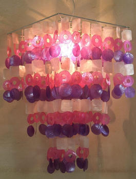 Guru-Shop Deckenlampe Muschelleuchte aus Hunderten Capiz, Perlmutt Plättchen - Modell Sixty, Mehrfarbig, Muschelscheiben,Metall, Farbe: Weiß-rosa-lila, 70*40*40 cm