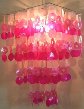Guru-Shop Deckenlampe Muschelleuchte aus Hunderten Capiz, Perlmutt Plättchen - Modell Sixty, Mehrfarbig, Muschelscheiben,Metall, Farbe: Weiß-rosa-pink, 70*40*40 cm
