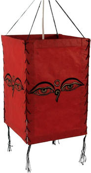 Guru-Shop Lokta Papier Hänge Lampenschirm, Deckenleuchte aus Handgeschöpftem Papier - Buddha Augen Rot, Lokta-Papier, 28*18*18 cm, Asiatische Lampenschirme aus Papier & Stoff