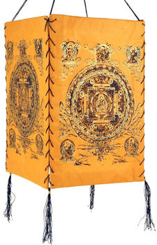 Guru-Shop Lokta Papier Hänge Lampenschirm, Deckenleuchte aus Handgeschöpftem Papier - Buddha Mandala Orange, Lokta-Papier, 28*18*18 cm, Asiatische Lampenschirme aus Papier & Stoff