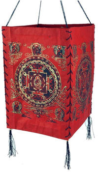 Guru-Shop Lokta Papier Hänge Lampenschirm, Deckenleuchte aus Handgeschöpftem Papier - Buddha Mandala Rot, Lokta-Papier, 28*18*18 cm, Asiatische Lampenschirme aus Papier & Stoff