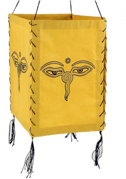 Guru-Shop Lokta Papier Hänge Lampenschirm, Deckenleuchte aus Handgeschöpftem Papier - Buddhas Augen Gelb, Lokta-Papier, 28*18*18 cm, Asiatische Lampenschirme aus Papier & Stoff