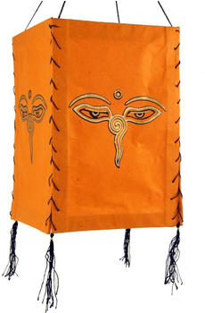 Guru-Shop Lokta Papier Hänge Lampenschirm, Deckenleuchte aus Handgeschöpftem Papier - Buddhas Augen Orange, Lokta-Papier, 28*18*18 cm, Asiatische Lampenschirme aus Papier & Stoff