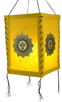 Guru-Shop Lokta Papier Hänge Lampenschirm, Deckenleuchte aus Handgeschöpftem Papier - Lucky Sonne Gelb, Lokta-Papier, 35*20*20 cm, Asiatische Lampenschirme aus Papier & Stoff
