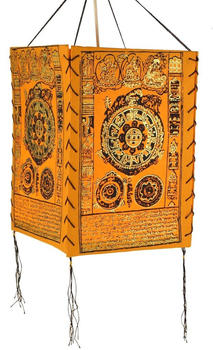 Guru-Shop Lokta Papier Hänge Lampenschirm, Deckenleuchte aus Handgeschöpftem Papier - Mandala Orange, Lokta-Papier, 28*18*18 cm, Asiatische Lampenschirme aus Papier & Stoff