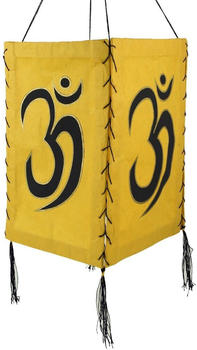 Guru-Shop Lokta Papier Hänge Lampenschirm, Deckenleuchte aus Handgeschöpftem Papier - Om Gelb, Lokta-Papier, 28*18*18 cm, Asiatische Lampenschirme aus Papier & Stoff