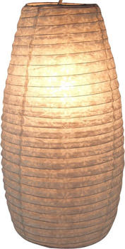 Guru-Shop Kleiner Ovaler Lokta Papierlampenschirm, Hängelampe - Natur/weiß, Lokta-Papier, 42*22*22 cm, Asiatische Lampenschirme aus Papier & Stoff