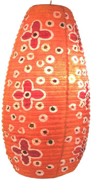 Guru-Shop Ovaler Lokta Papierlampenschirm, Hängelampe Flower Power - Orange, Lokta-Papier, 52*29*29 cm, Asiatische Lampenschirme aus Papier & Stoff
