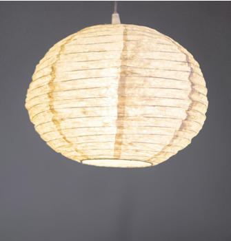 Guru-Shop Runder Lokta Papierlampenschirm, Boho Hängelampe Ø 30 cm - Natur/weiß, Lokta-Papier, Asiatische Lampenschirme aus Papier & Stoff
