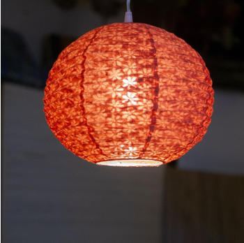 Guru-Shop Runder Lokta Papierlampenschirm, Boho Hängelampe Ø 30 cm - Rot, Lokta-Papier, Asiatische Lampenschirme aus Papier & Stoff