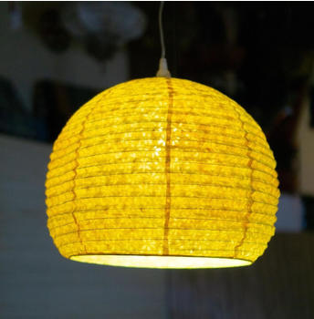 Guru-Shop Halbrunder Lokta Papierlampenschirm, Boho Hängelampe Ø 40 cm - Gelb, Lokta-Papier, Asiatische Lampenschirme aus Papier & Stoff