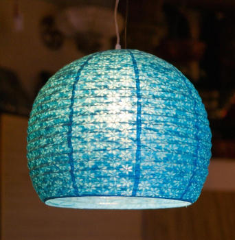 Guru-Shop Halbrunder Lokta Papierlampenschirm, Boho Hängelampe Ø 40 cm - Türkis, Lokta-Papier, Asiatische Lampenschirme aus Papier & Stoff